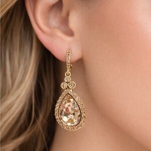 Givenchy Gold Tone Crystal Teardrop Dangle Earrings Champagne Stone